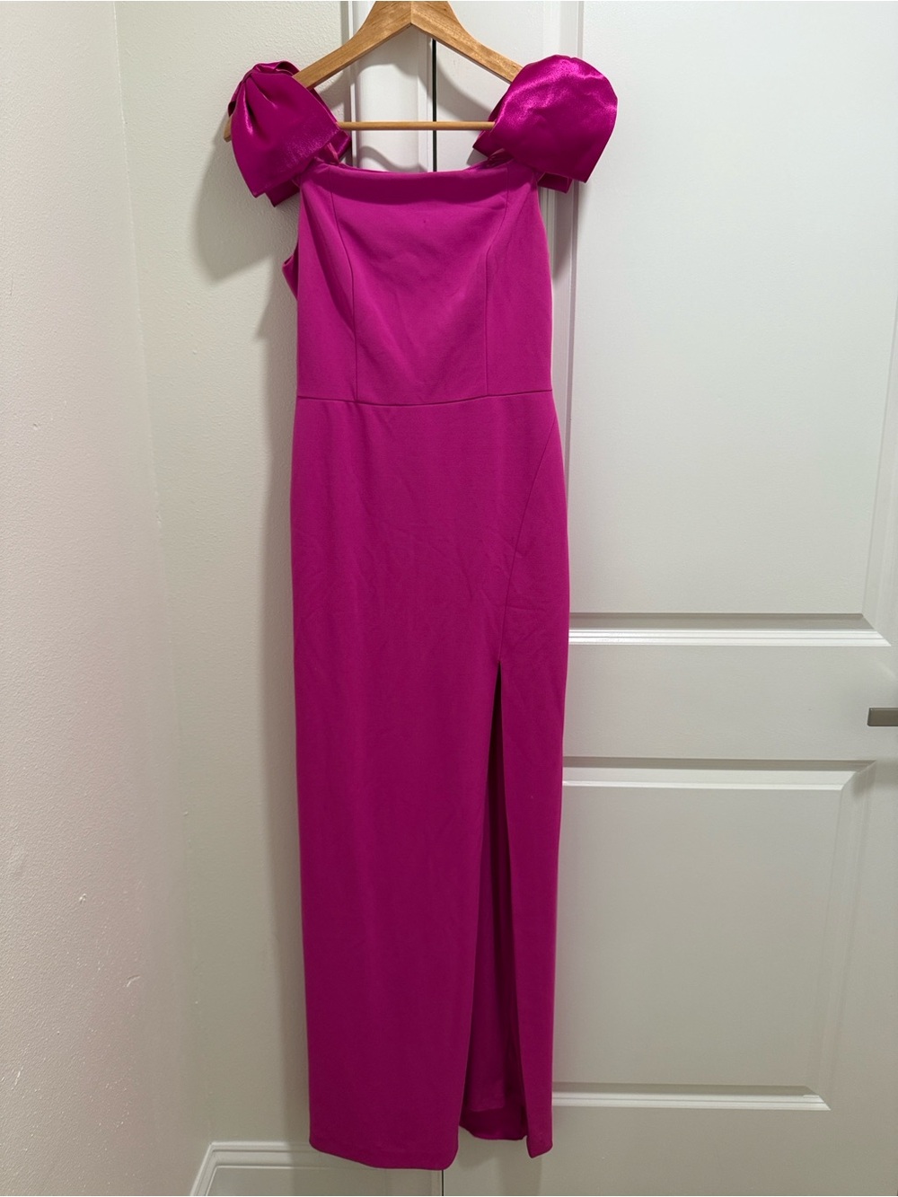 Aidan by Aidan Mattox Fuchsia Puff-Sleeve Maxi Dress
